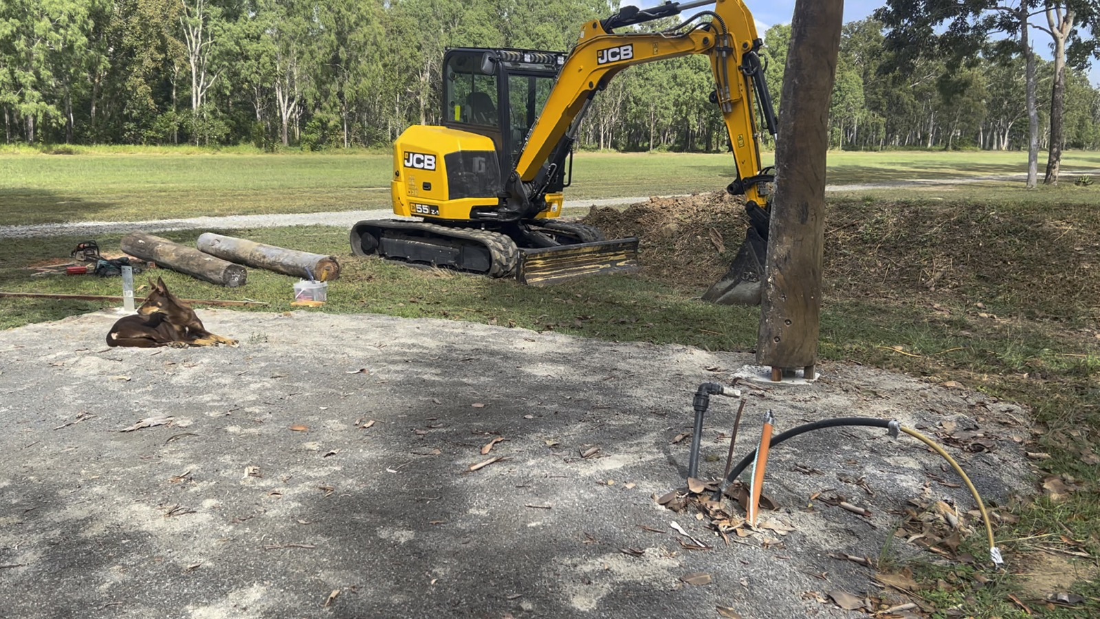 JCB excavator working on a remote property site